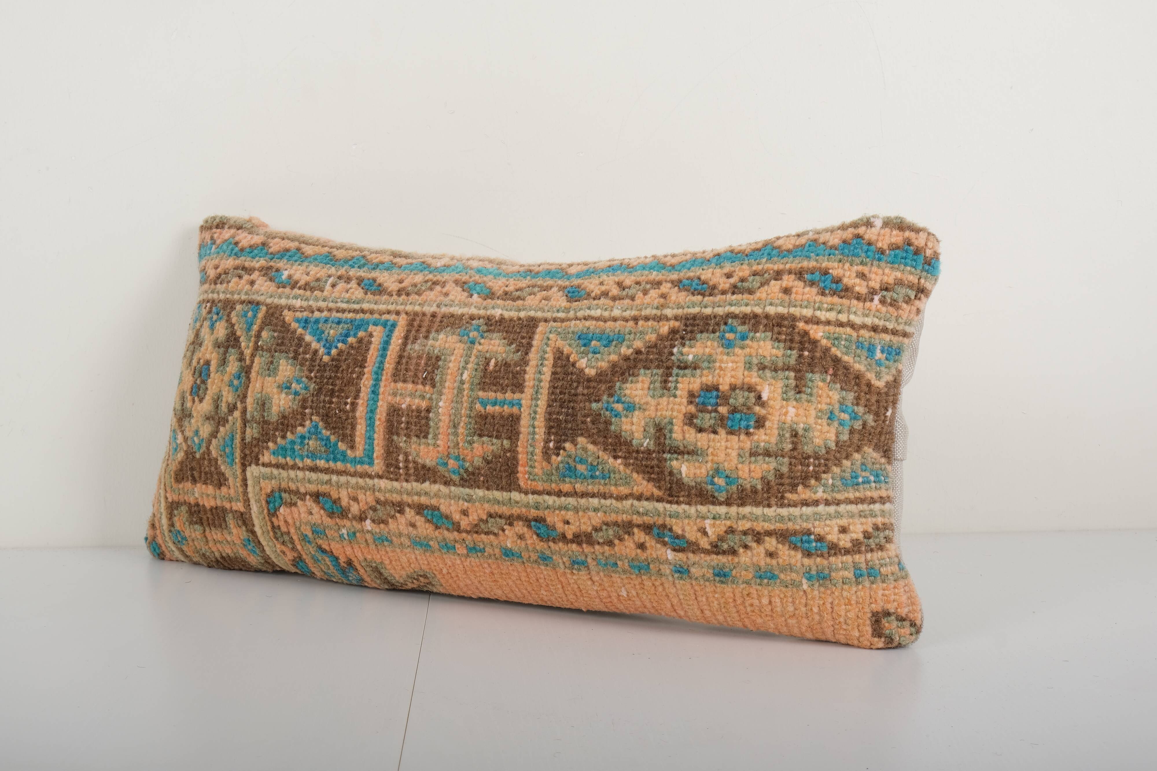 Turkish wool carpet rug cover, handwoven oushak faded pillow, bohemian lumbar, couch aztec pillow 12