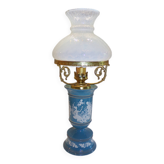 Beautiful antique Italian lamp in ceramic, gilded brass and opaline