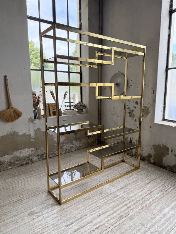 Etagère laiton 1970 Belgo Chrom regency