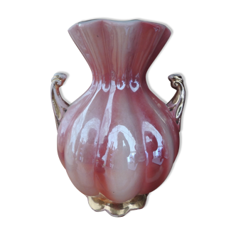 Pink vase pansu golden handles corolla foot