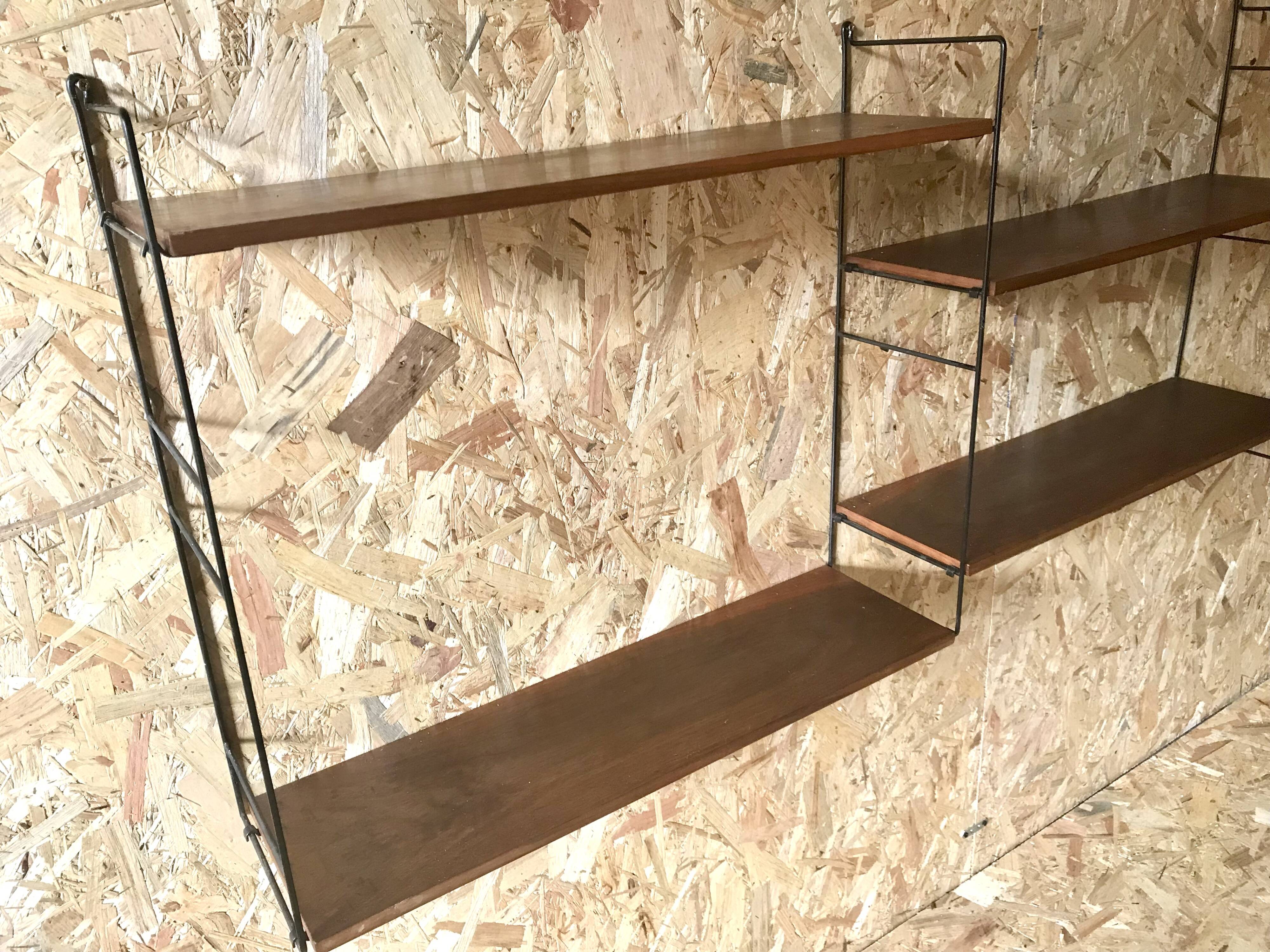 Vintage string wall shelf with 3 supports