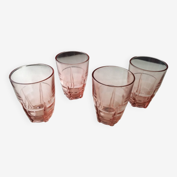 4 Verres de table vintage en verre rosé  Années 40/50