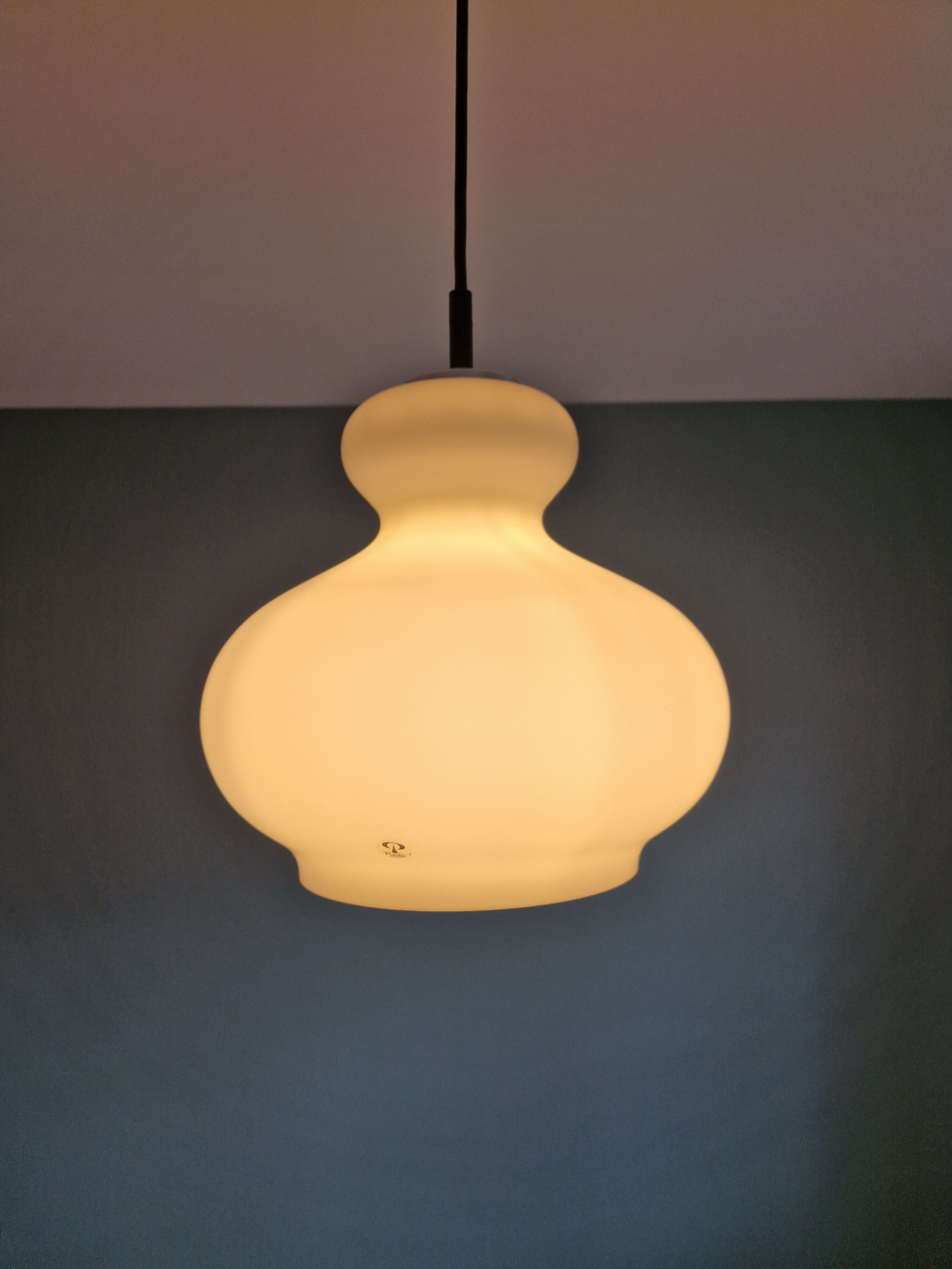 White opaline pendant lamp, Peill & Putzler, 70s