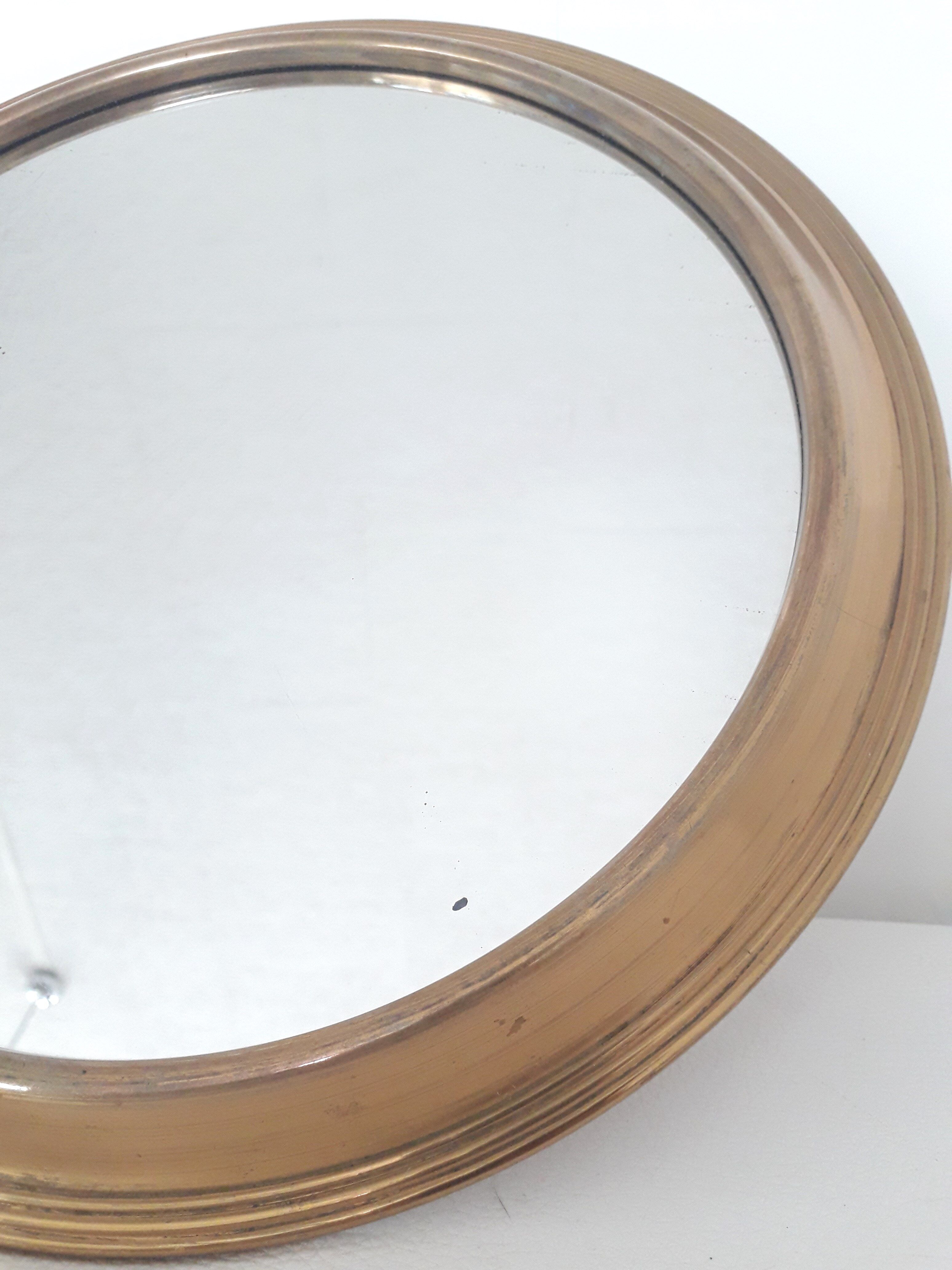 Old mirror and brass top, round, vintage 1960, 32 cm