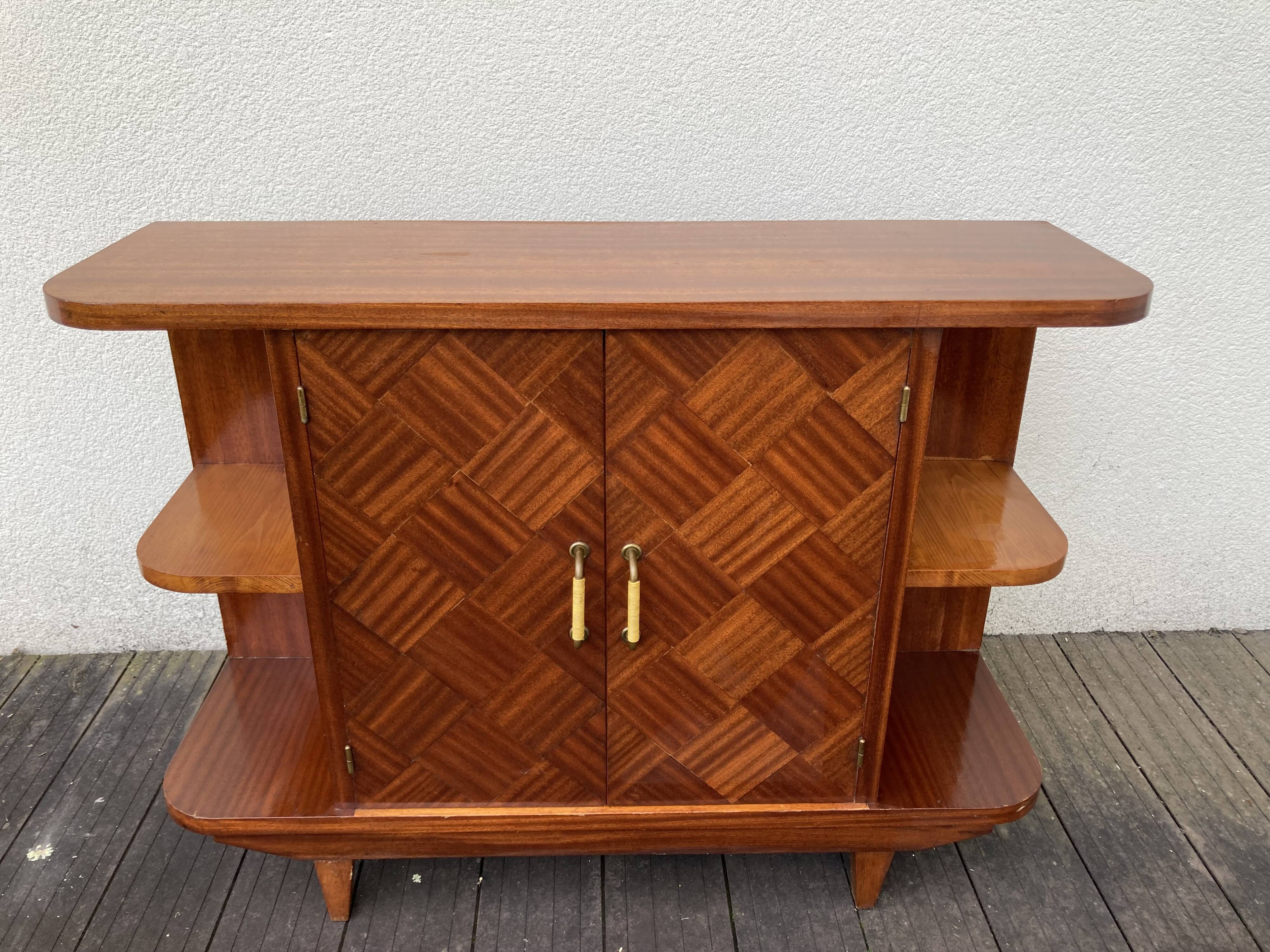 Vintage mahogany bar cabinet with marquetry