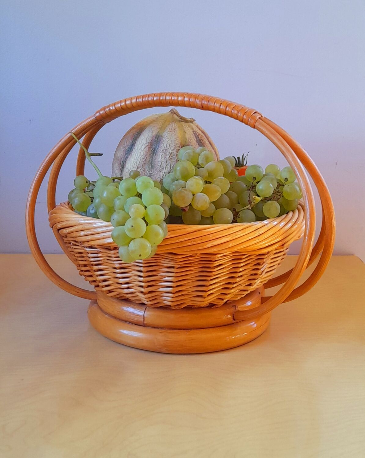 Rattan cut fruit basket 60s