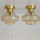 Set Of 2 Vintage Amber Glass Sconces MCM Brass Flush Mount Lights