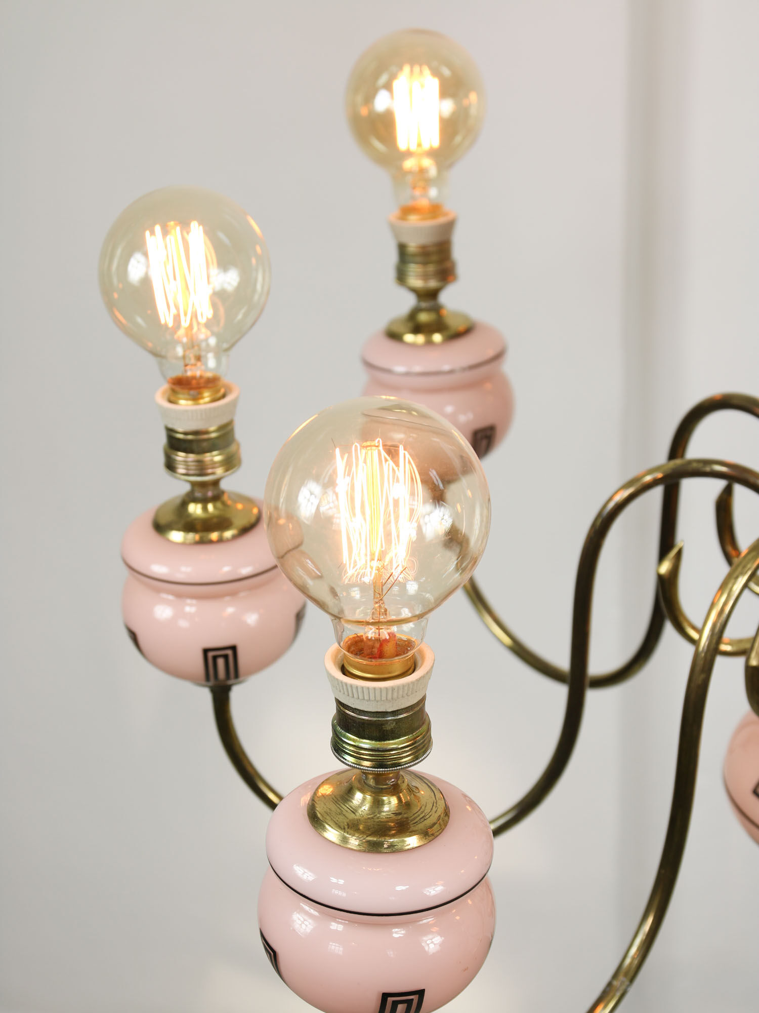 Mid-century brass and glass chandelier