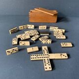 Old complete set of antique dominoes, in ebony wood and bone, 1900