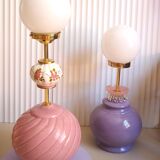 Table lamp, pink, opaline and brass ceramic