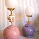 Table lamp, pink, opaline and brass ceramic