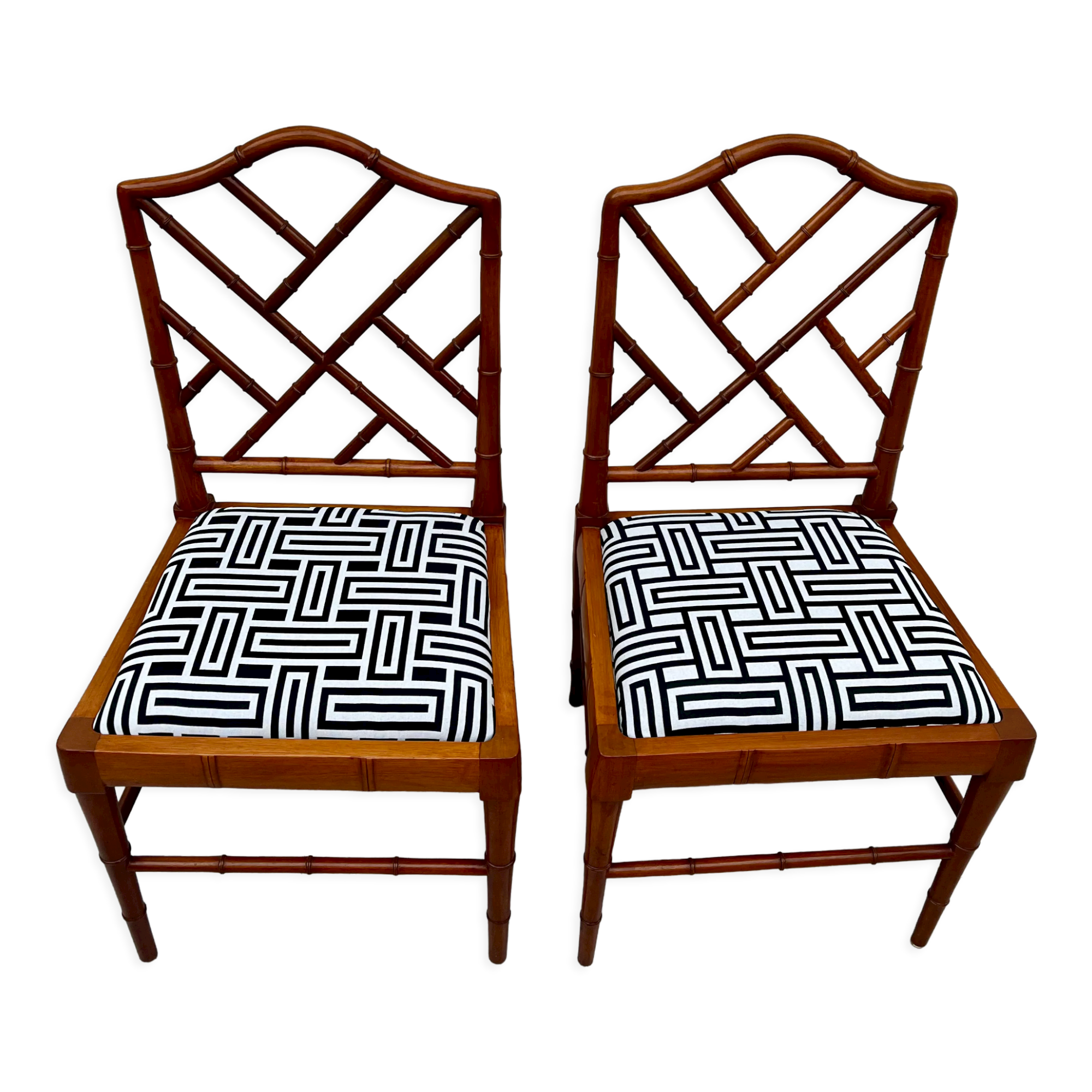 Set of two refurbished Faux Bamboo Chippendale Chairs