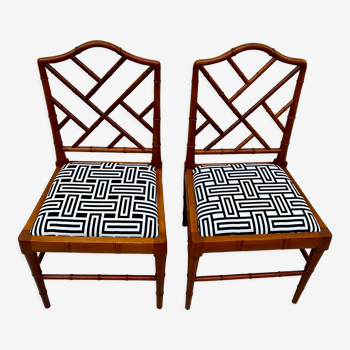 Ensemble de deux chaises Faux Bamboo Chippendale rénovées