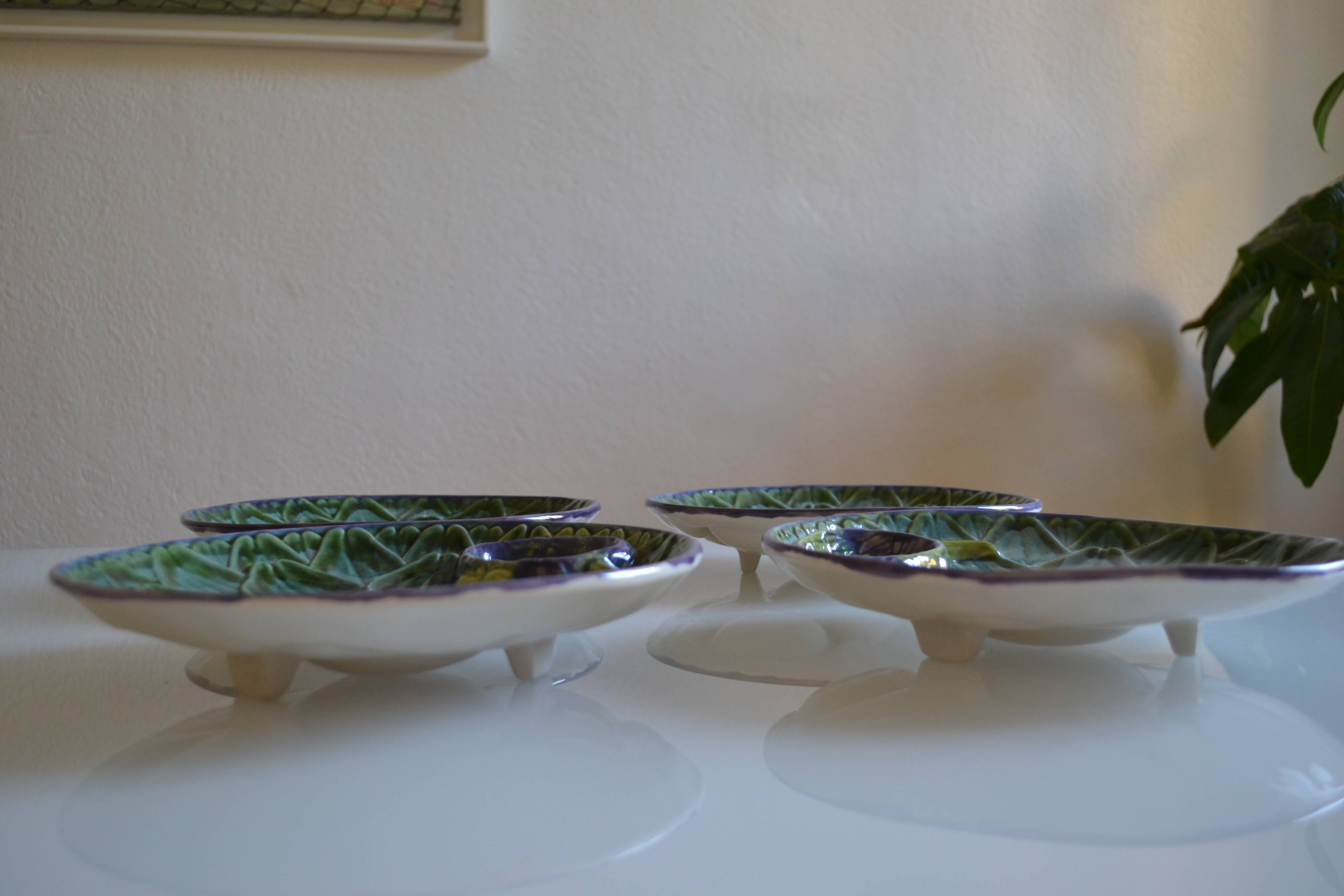 4 Vintage Barbotine Plates Artichoke Asparagus Table Decor Occasion