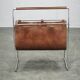 Italian Modernist Leather and Chrome Magazine Rack, 1980s