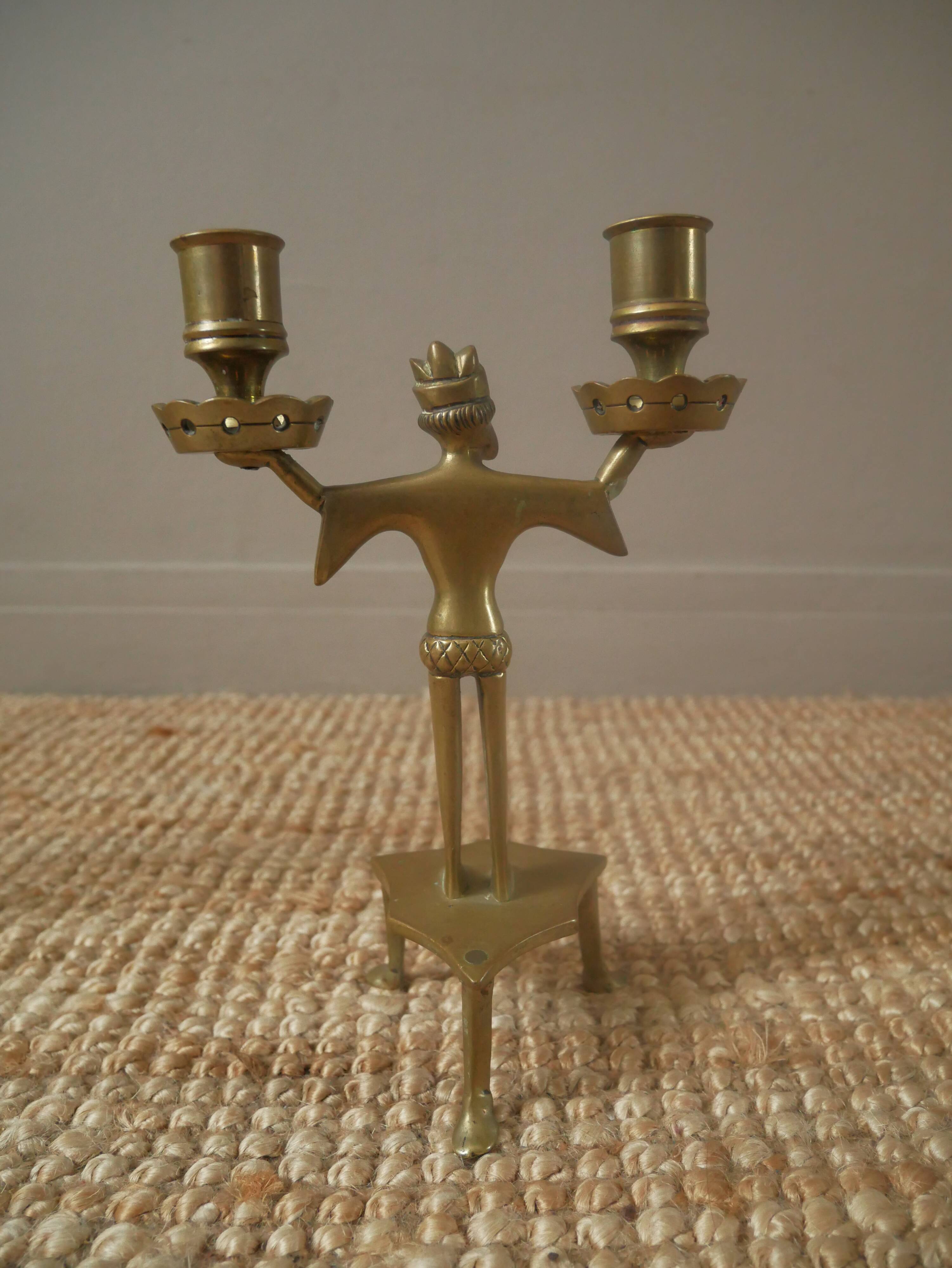 Pair of candlesticks candelabra candle holders brass African art man handcrafted ethnic decoration