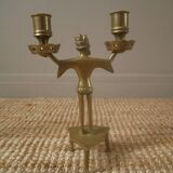 Pair of candlesticks candelabra candle holders brass African art man handcrafted ethnic decoration