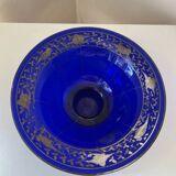 Cobalt blue glass bowl with Art Deco bird decor
