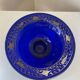Cobalt blue glass bowl with Art Deco bird decor