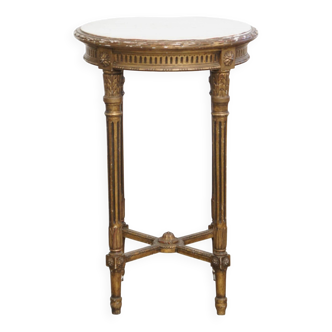 Antique French round gold-coloured side table with a marble top