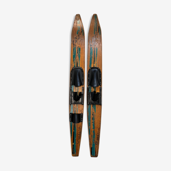 Pair of wooden water skis