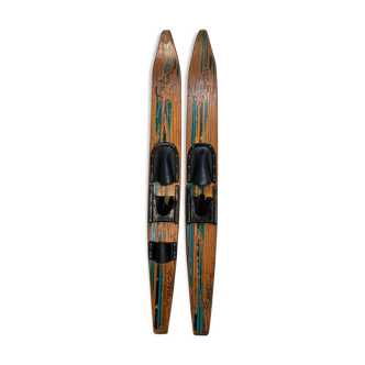 Pair of wooden water skis