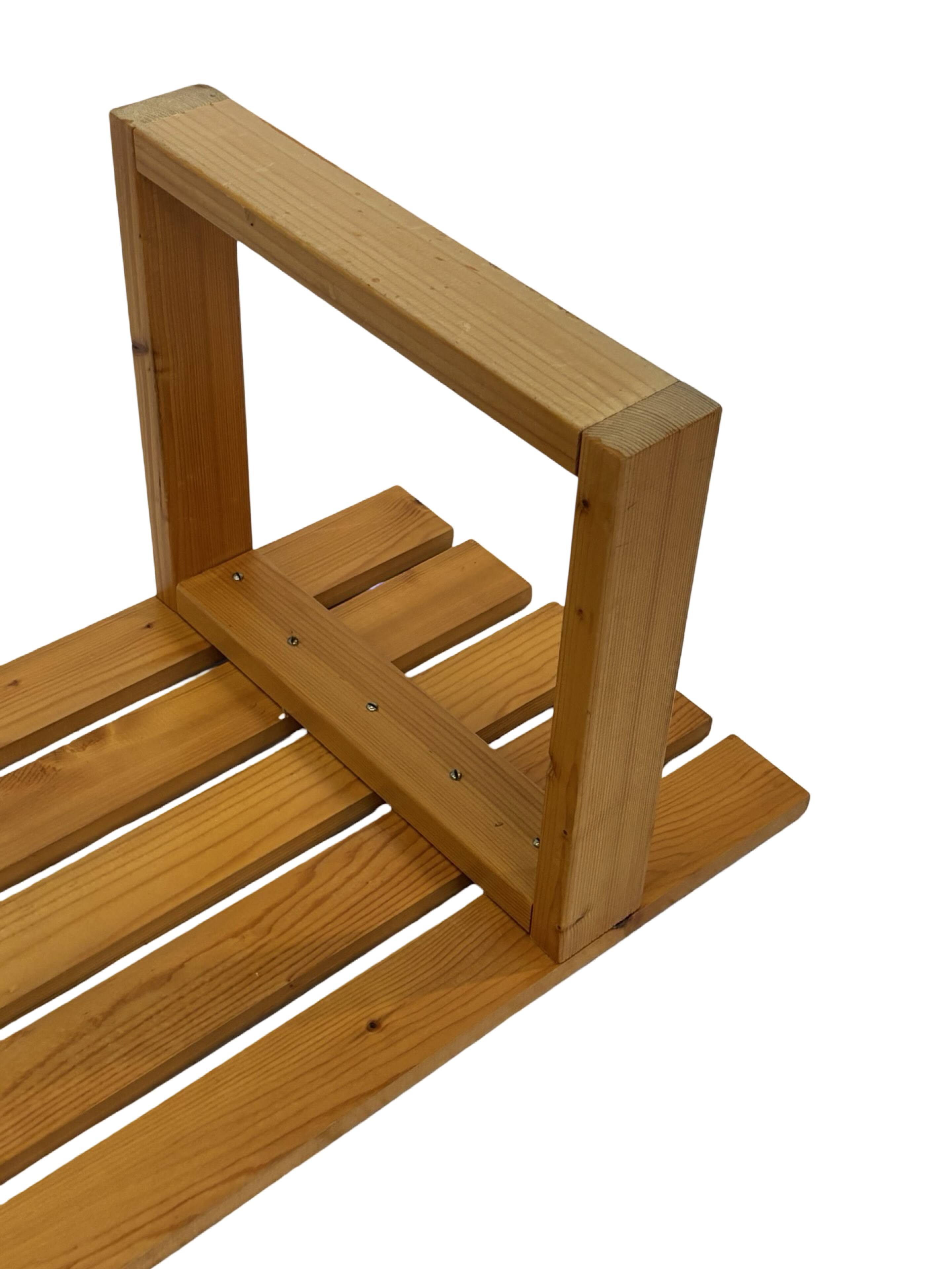 Vintage Scandinavian modern pinewood slatted bench from the 1960's