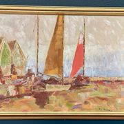 Original Swedish Oil On Canvas – “Sailing Ships” By Melker – Dated 70, Vintage & Framed – 57 × 75 Cm (22.4" × 29.5")