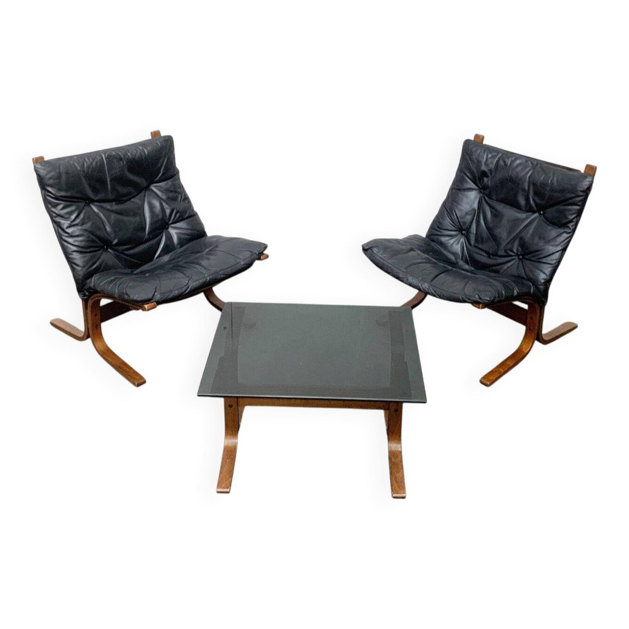 Set of 3 Norwegian Mi-Century Style Siesta Lounge Chairs and Glass Side Table by Ingmar Relling for Westnofa