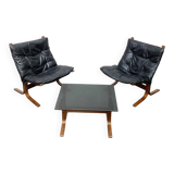 Set of 3 Norwegian Mi-Century Style Siesta Lounge Chairs and Glass Side Table by Ingmar Relling for Westnofa