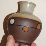 Vase boule vintage en grès émaillé à pois colorés
