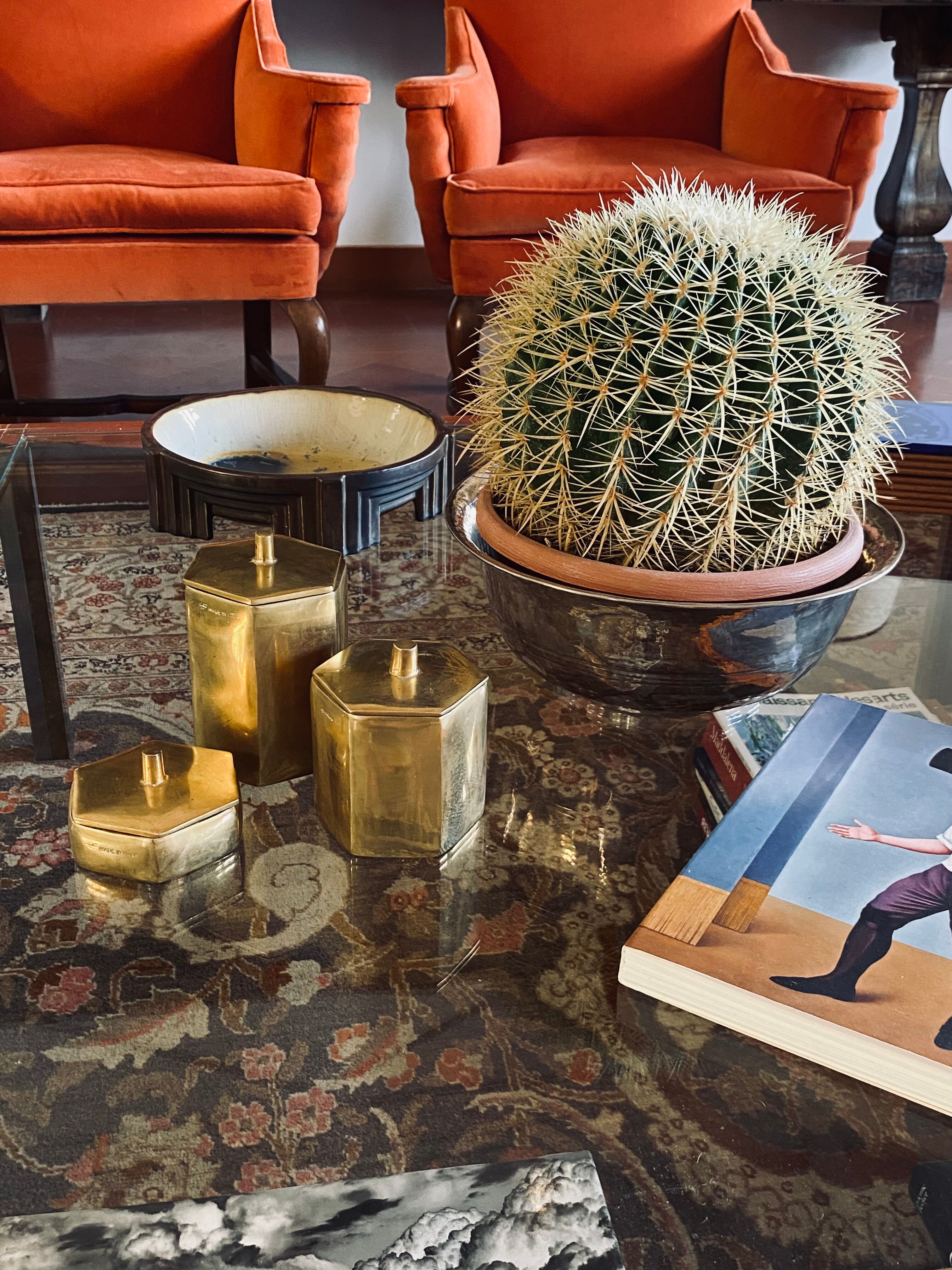 Set of 3 solid Brass boxes , De Falco Italy 1970s