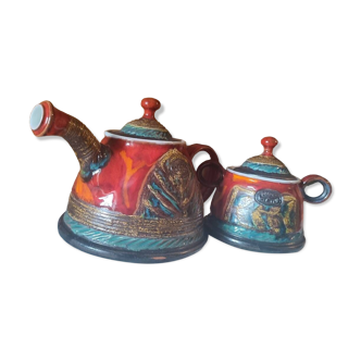 Duo teapot sugar bowl Danko Hand made, Bulgarian Art pottery