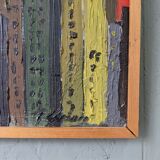 Mid-Century Modern Swedish "Skyline" Vintage Framed Cityscape Oil Painting