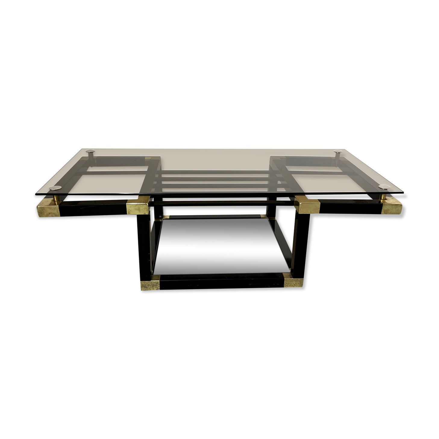 Coffee table in black and gold metal, smoked glass 70 years Romeo Rega vintage