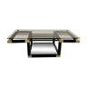 Coffee table in black and gold metal, smoked glass 70 years Romeo Rega vintage