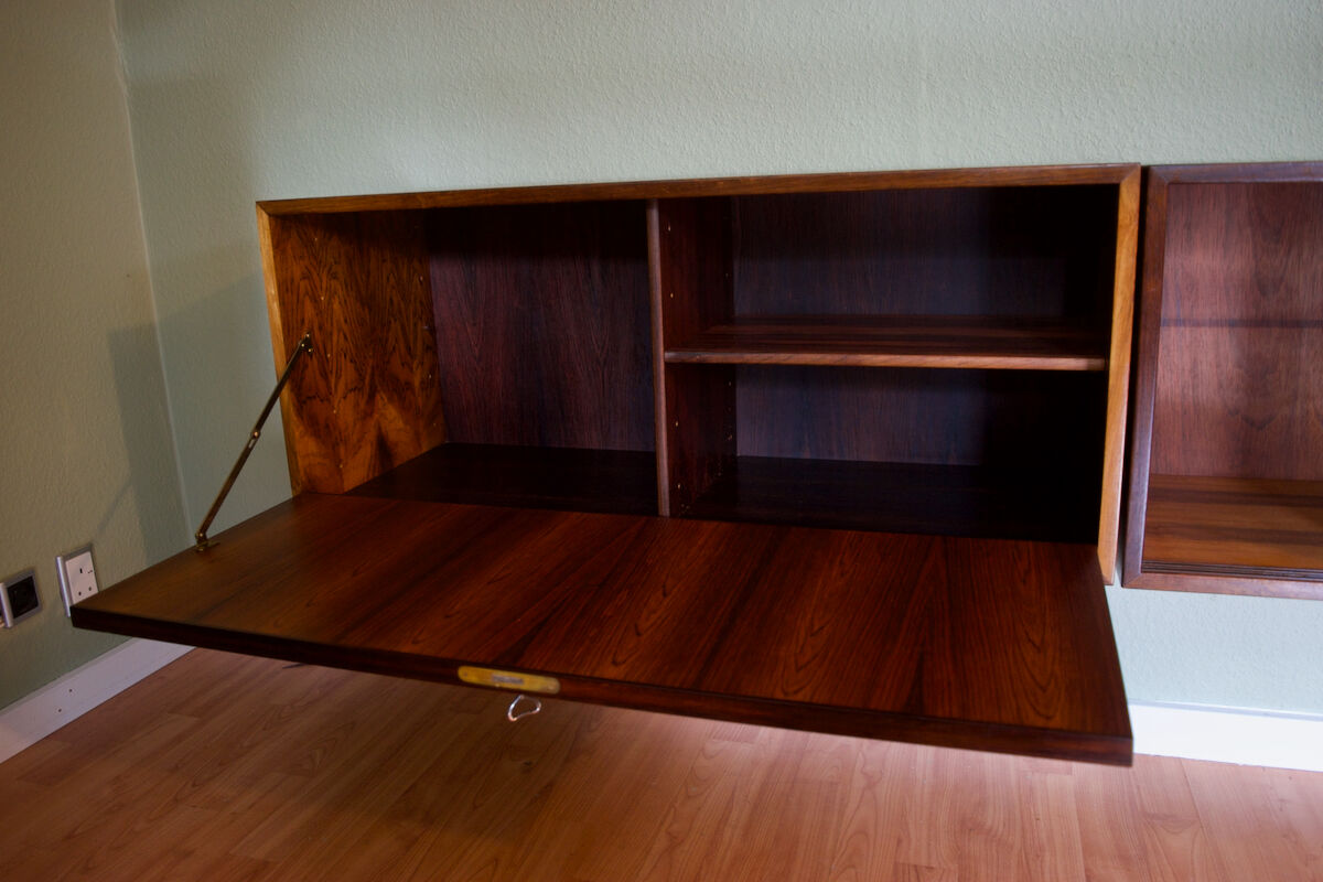 Midcentury Modular Rosewood Wall System by Kai Kristiansen for FM Møbler, 1960s. Set of 17.