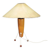 Lampe de table en bois sur trépied de l'ère spatiale des années 1960 avec abat-jour d'origine, Tchécoslovaquie