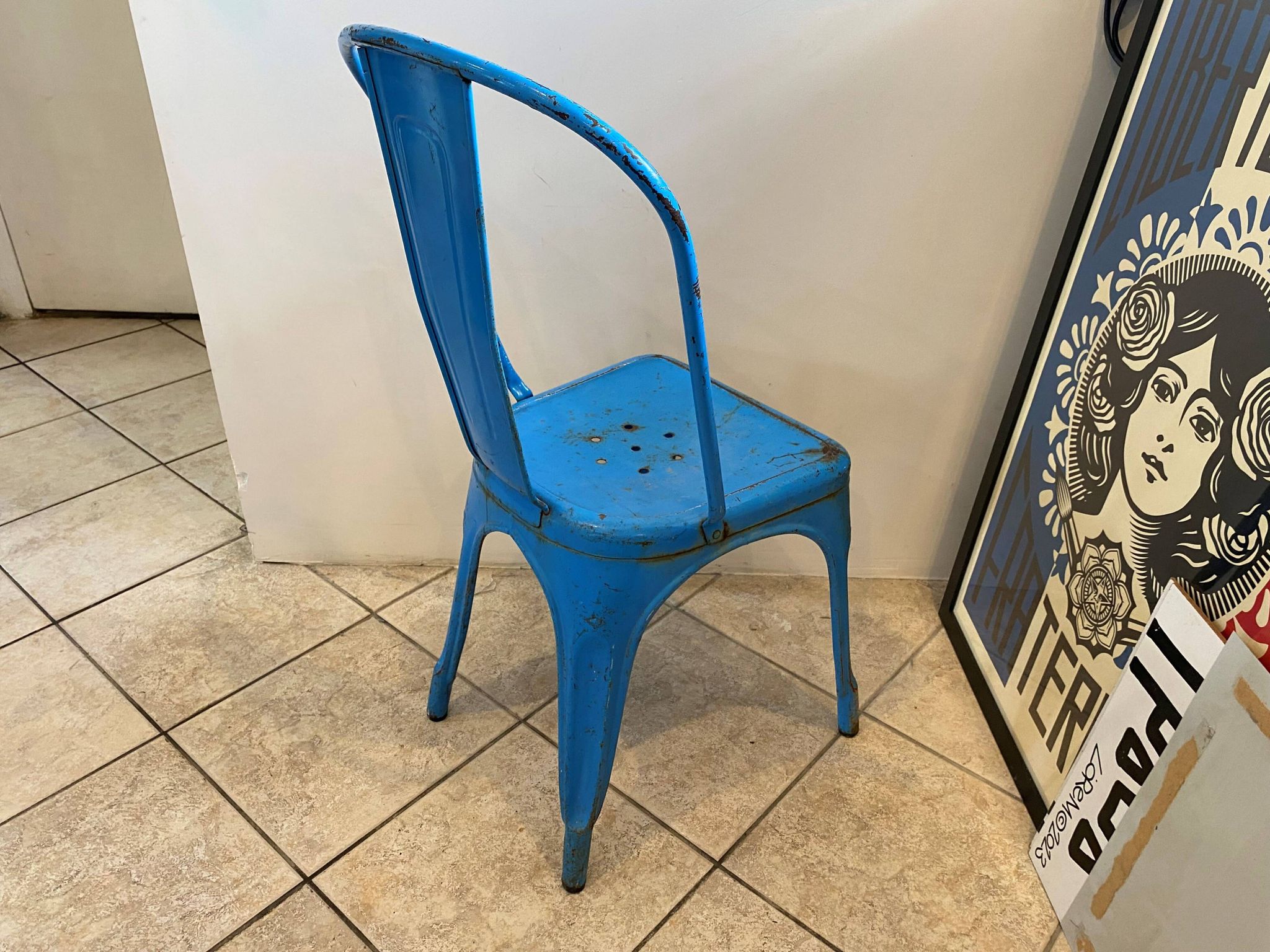 Authentic blue tolix metal chair by Xavier Pauchard vintage industrial 1950