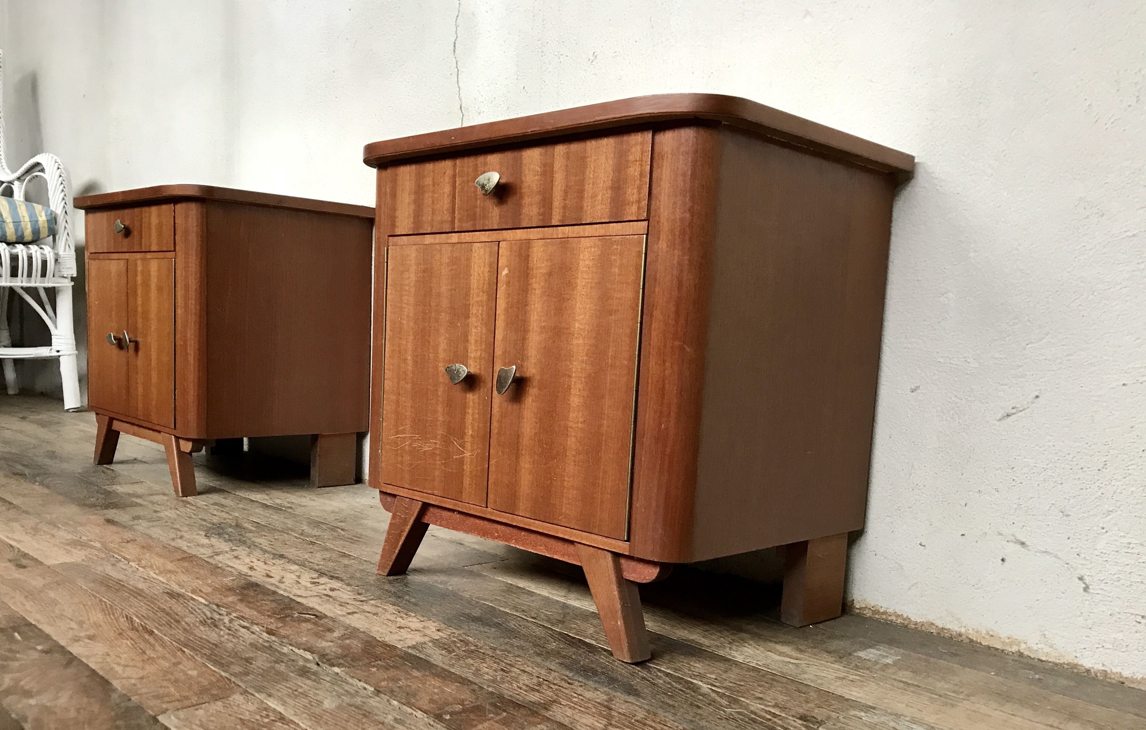 Pair of night tables feet compass bedside end of vintage sofa old 1950 1960 retro