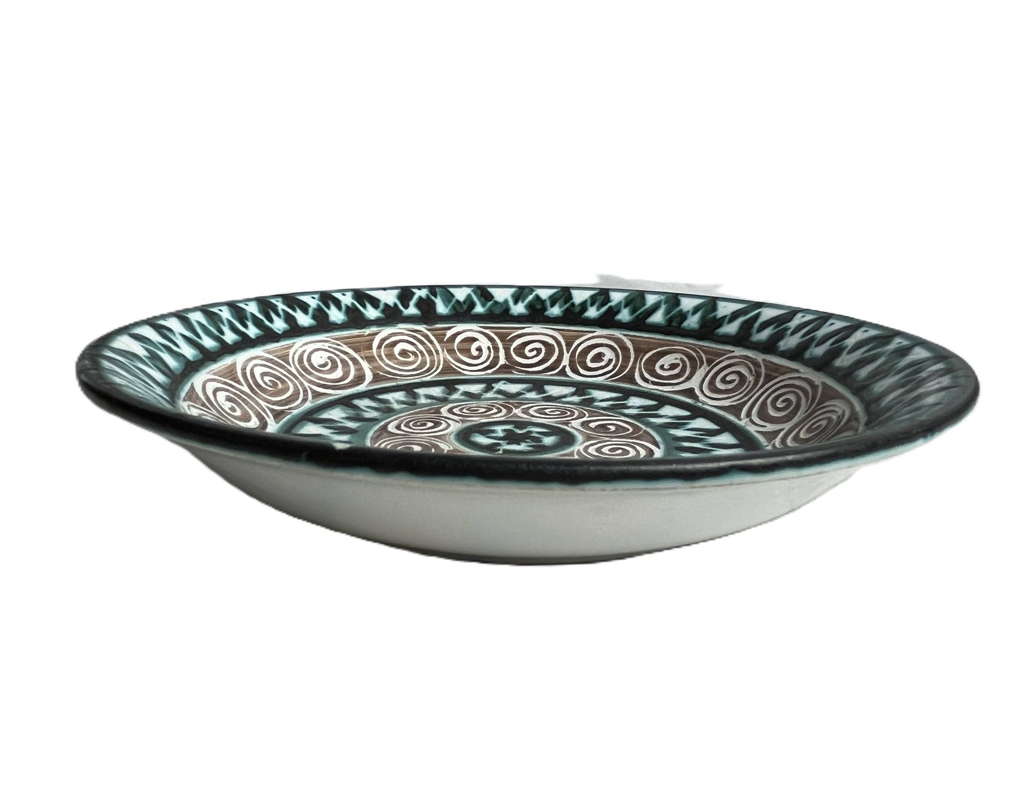 Picault, polychrome earthenware plate with geometric decoration from the 20th century.