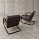 2 x dark brown / bordeaux red / weighty leather club chairs / 1980s