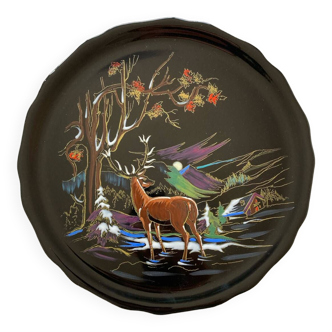 Longwy earthenware round dish with winter snow decor