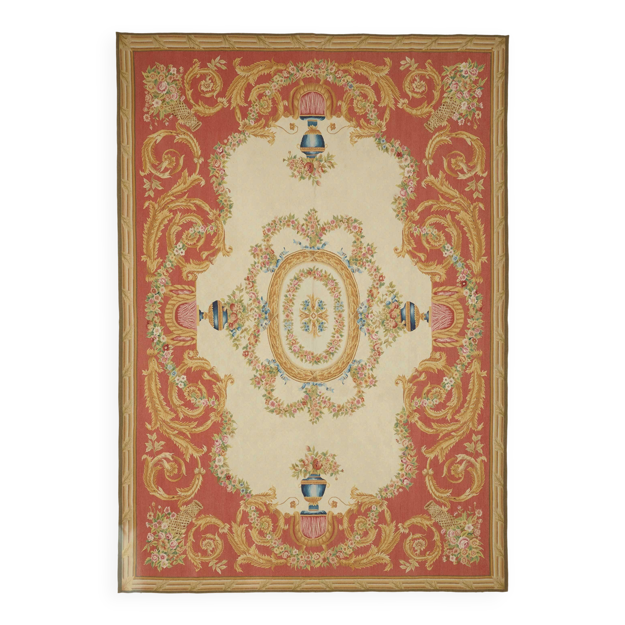 Handmade European Vintage Aubusson Kilim 298 cm x 431 cm