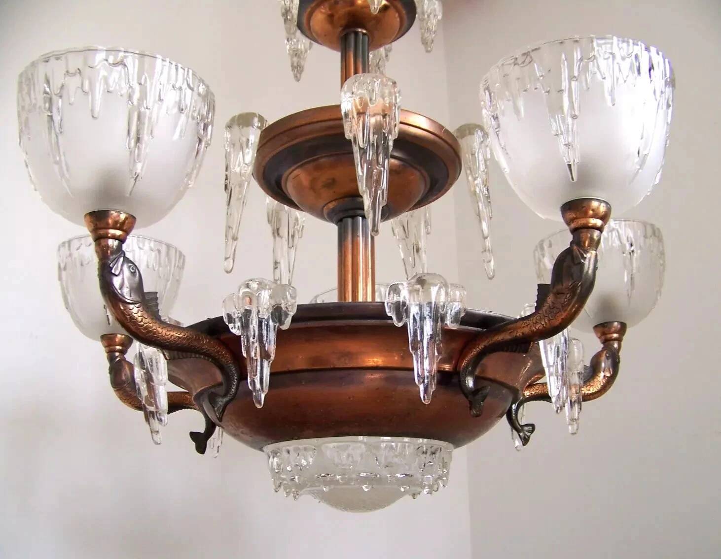 Art Deco chandelier signed Ezan, France