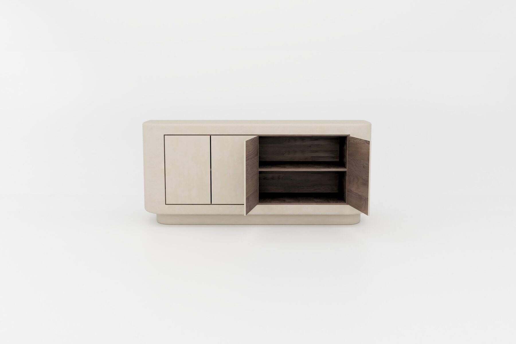 Contemporary Handmade Textured Plaster Sideboard with Walnut Interior