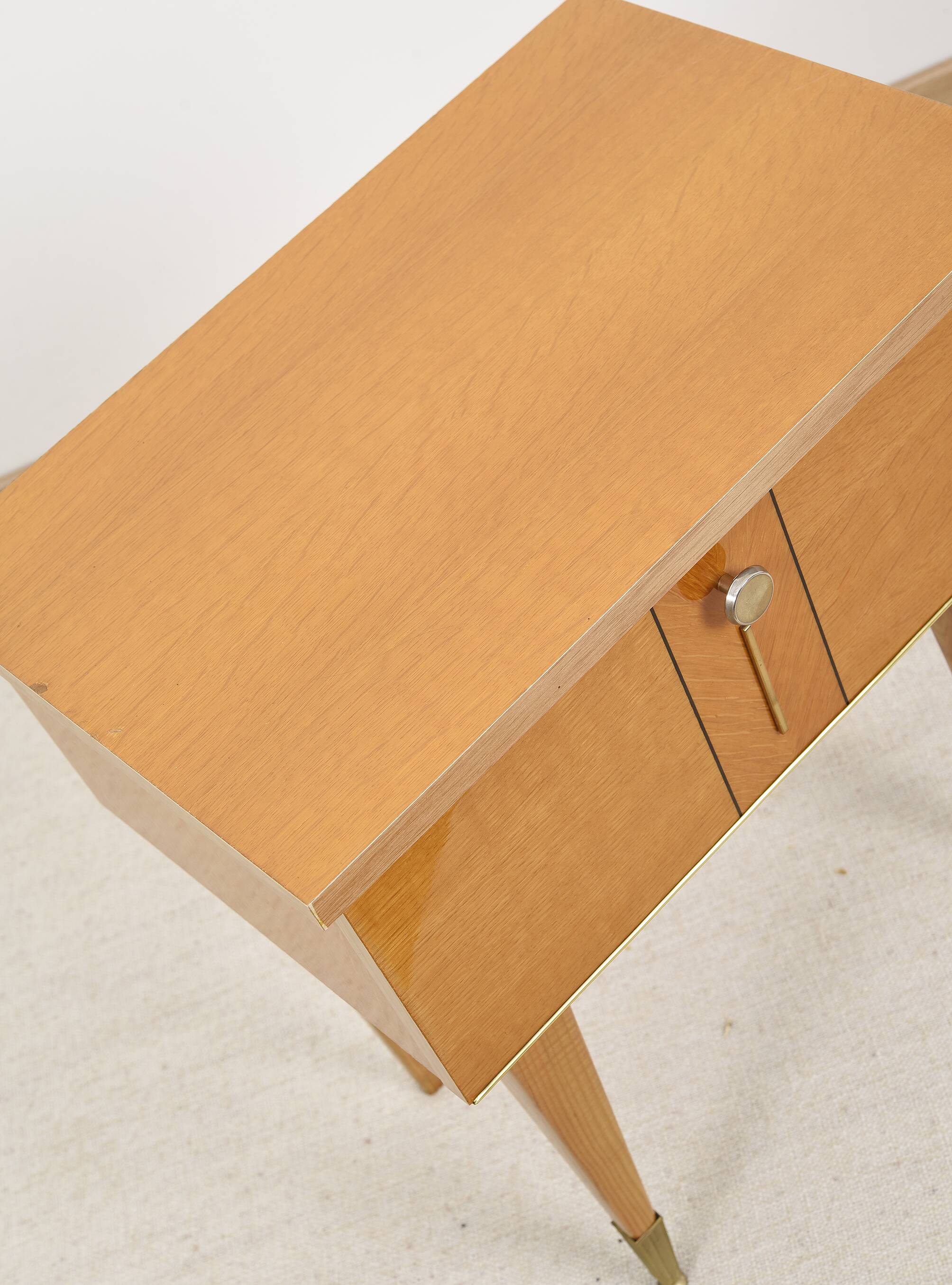 Vintage bedside table in blond oak