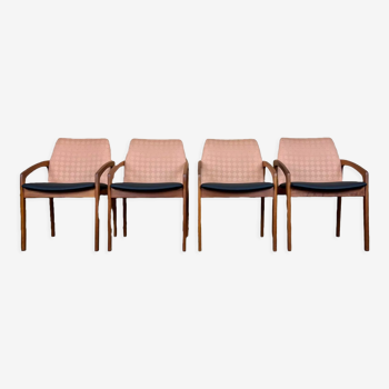 Teak dining chairs model 23 by Henning Kjaernulf for Korup Stolefabric