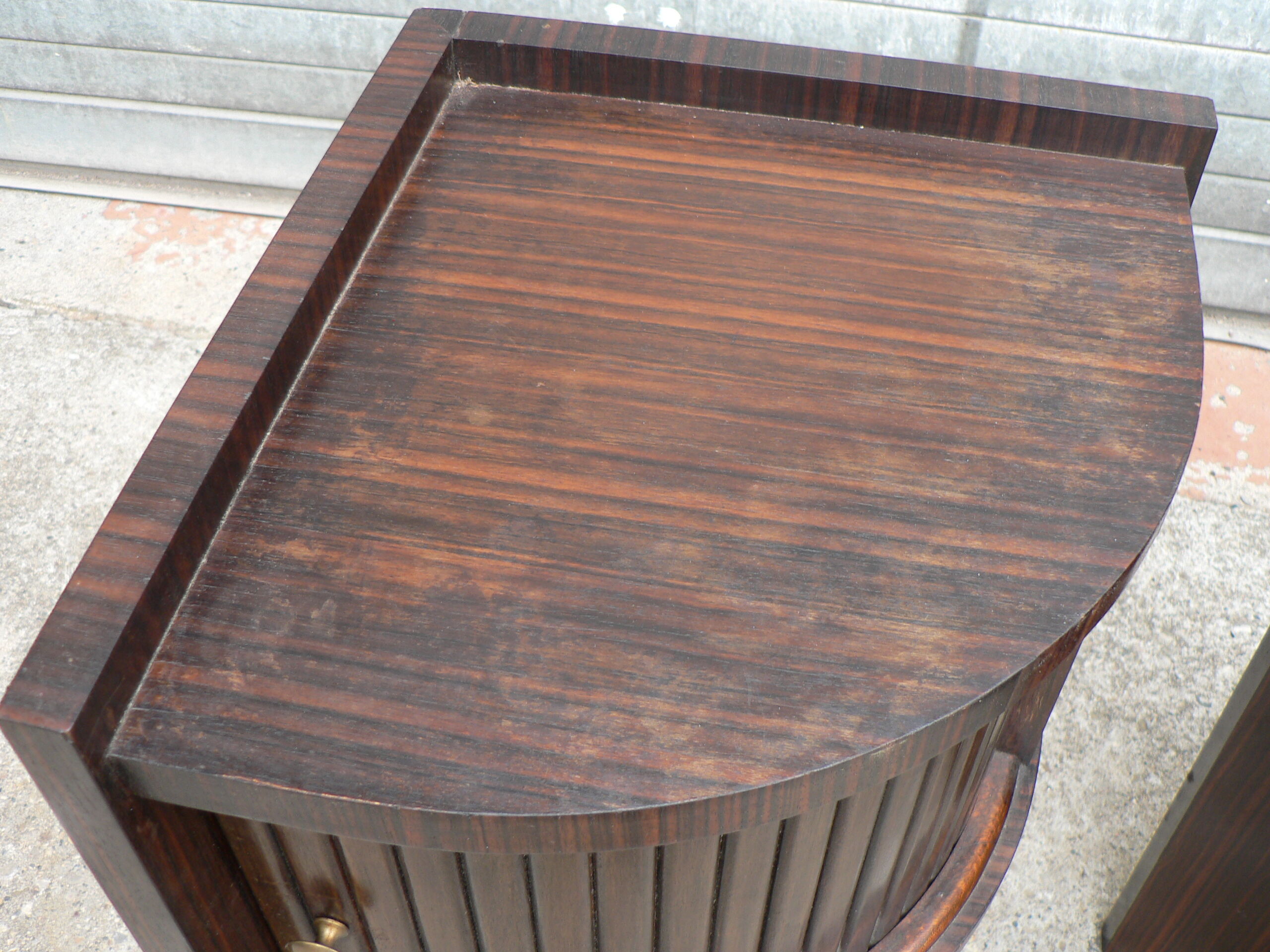 Pair of macassar art deco bedside tables