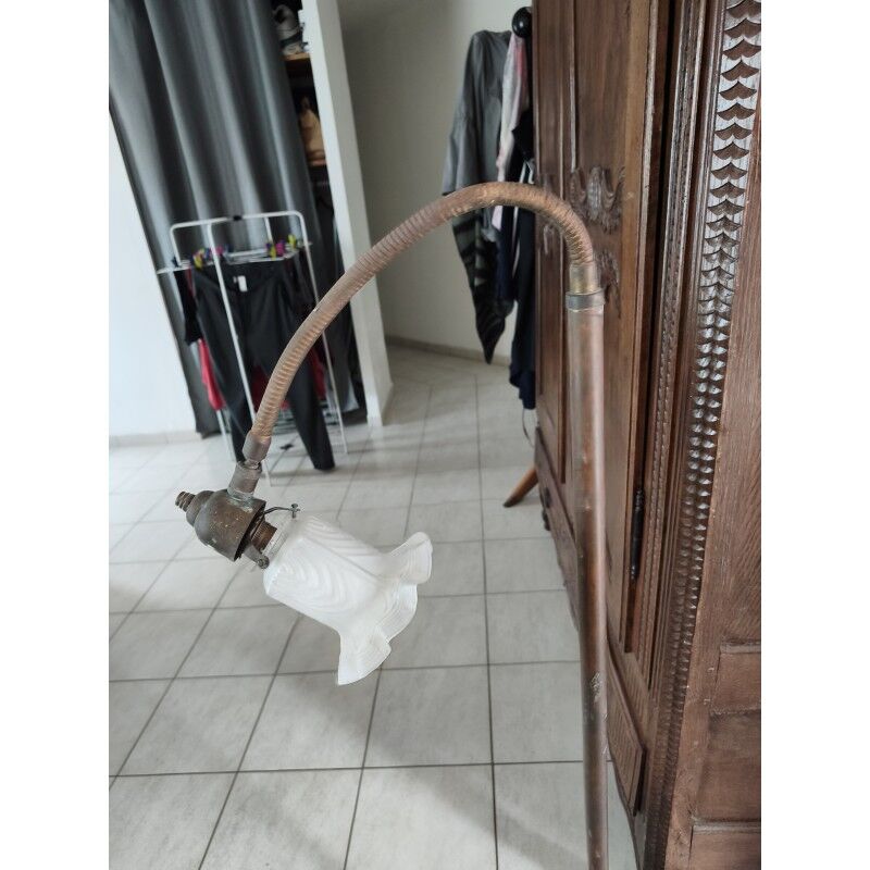 Brass floor lamp with glass shade